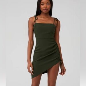 Amanda Uprichard Chaira Olive Green Mini Dress with Ties